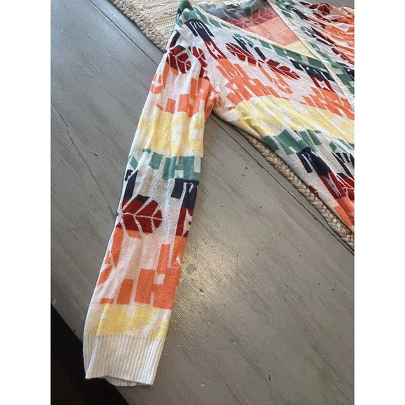Umgee White Multi Rainbow Color Open Front Cardigan Sz M Fringe Southwest Aztec - Picture 3 of 9